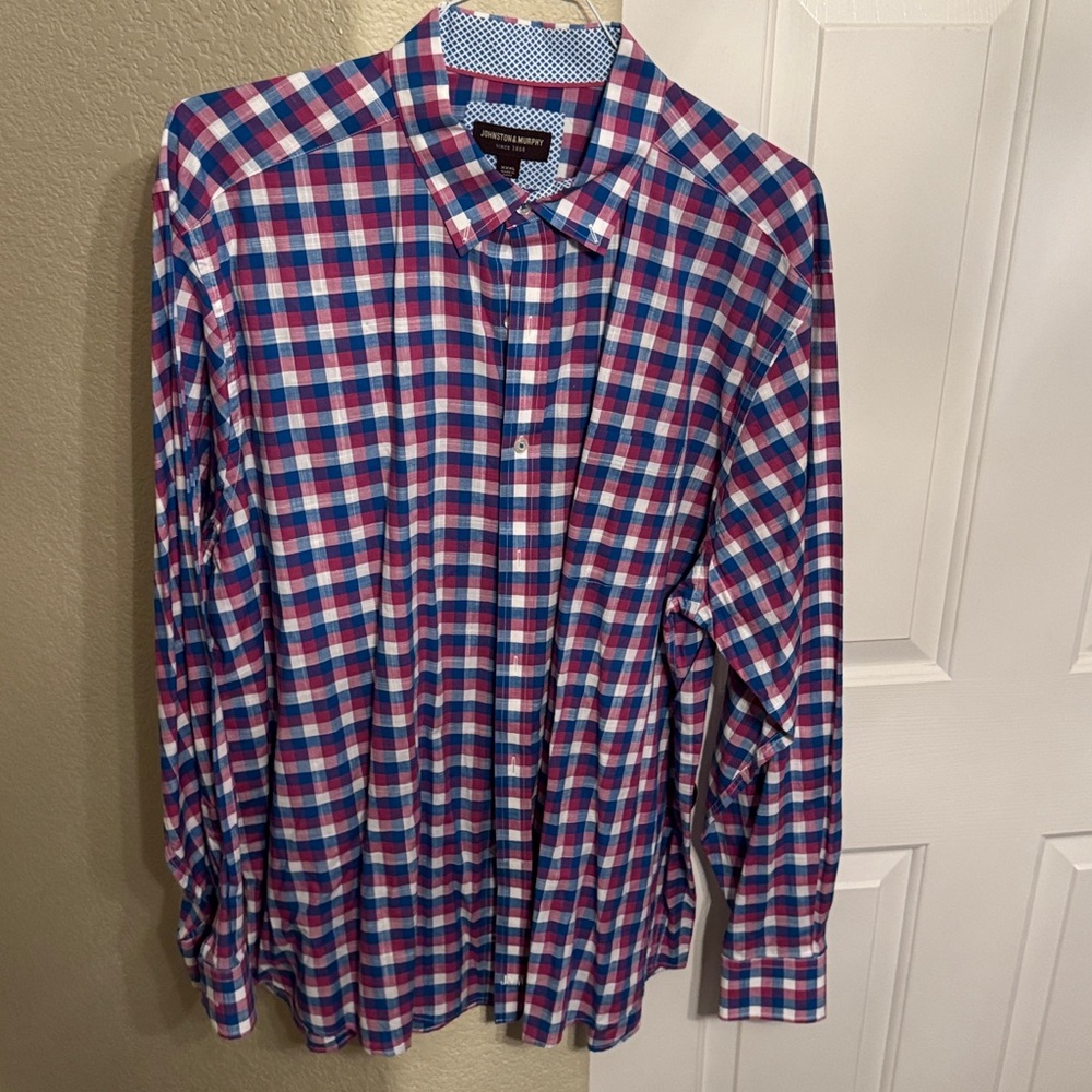 Johnston & Murphy Blue and Pink Plaid Shirt 3XL XXXL